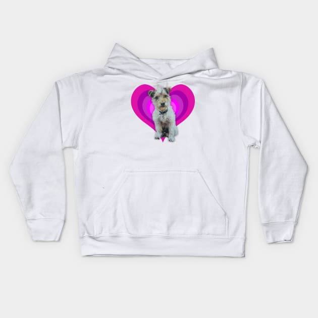 Gorgeous Jack Russell pup on a rainbow heart Kids Hoodie by StudioFluffle